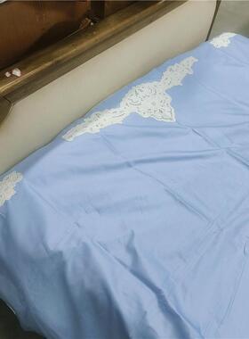 DZ216-1 湖蓝色无绣花100支贡缎棉床单230*240cm