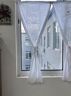 S205 镂空扣锁白色麻质窗帘60x150cm（一对，有氧化）