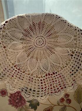 q219  细线钩针圆盘垫本色棉质直径30cm