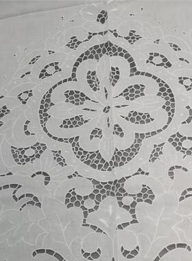 S114  镂空扣锁手绣花窗帘2.1×3m白色麻质