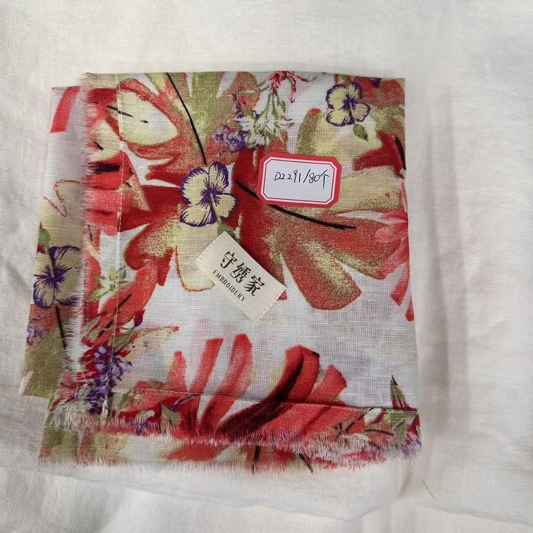 DZ291 42英支 红纱细亚麻方盖巾 60*60cm