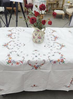 C202 十字绣960D长方桌布1.3×1.8m白色棉质