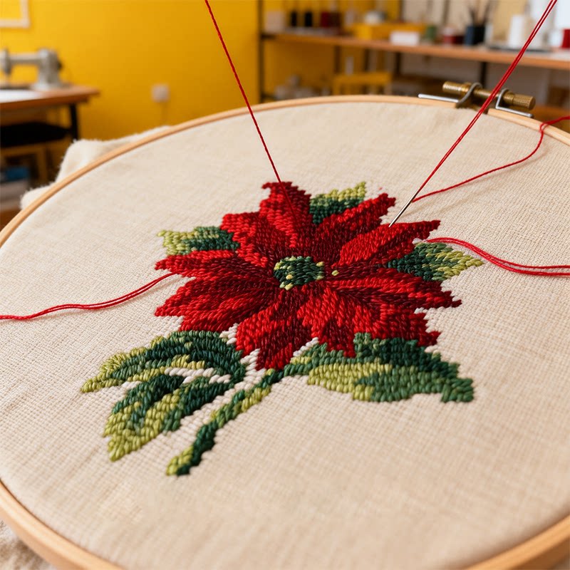 手工绒绣10目小绣片DIY包包手袋高品质一品红15&times;18cm两片M331