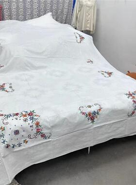 D203 十字绣双人床单 1.7*2.4m 白色棉质