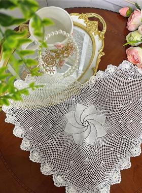 S243  细线丝光线立体钩针心形大餐垫 22×18cm 白色2片（有氧化