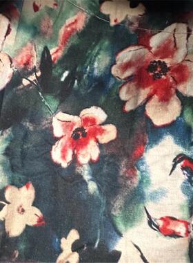 BL016红色梅花汉麻布料一米处（裁剪不退换）