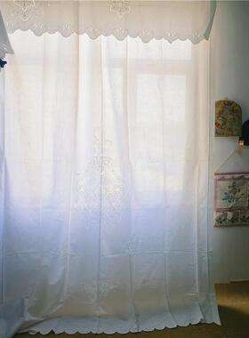 B304 镂空扣锁绣窗帘2.1×3m+帘头50×300cm白色麻质