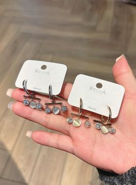 艾鹿新款甜美网红时尚气质轻奢高级冷淡风时尚锆石猫眼耳环03423