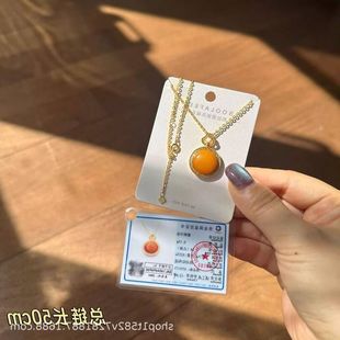 柏拉翡丽天然蜜蜡吊坠925银镶精致百搭时尚高级感温柔项链00173