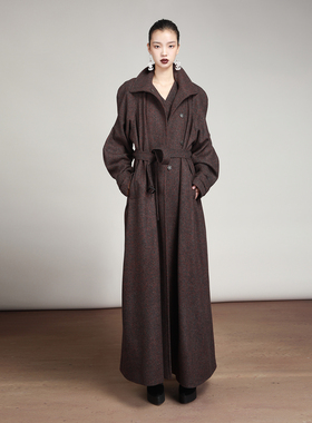 MIAHAN2025冬季新款复古英伦气场高级感腰带全羊毛呢大衣女长款