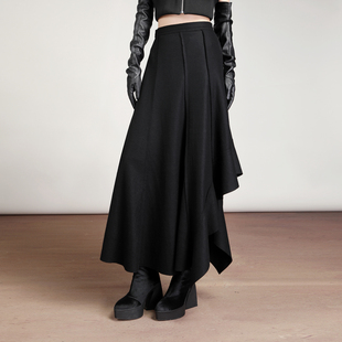 大摆半身裙 女小众暗黑风不对称保暖羊毛呢长款 MIAHAN2025冬季 新款