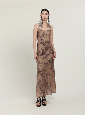 MIAHAN夏季新品海边度假印花绑带可调节美背性感A字裙吊带连衣裙