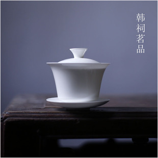 绿筠轩｜潮州正宗骨瓷马蹄盖碗特薄胎凤凰单丛茶备纯白三才泡茶碗