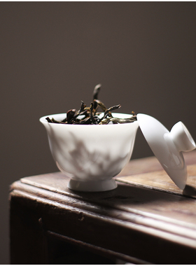 韩祠茗品｜秋物古意盖碗二才高脚潮州工夫茶薄胎小号盖瓯单丛茶具