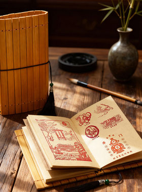 竹简本博物馆景区打卡盖章本中国风表演道具可雕刻书写精装笔记本