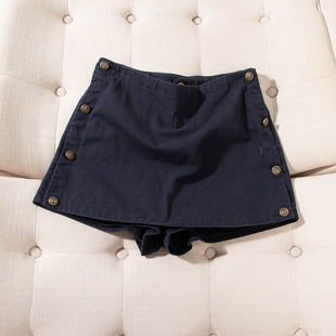 新款 裙裤 时尚 饰水洗棉牛仔短裤 30026 设计感一粒扣拉链一片装 秋季