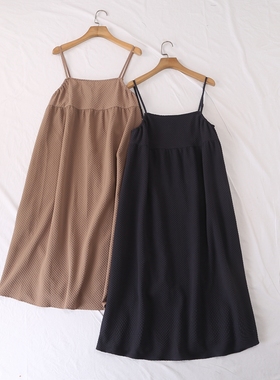 日单春夏新款时尚甜美减龄纯色凹凸肌理可调节吊带裙连衣裙26261