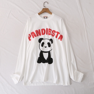 熊猫印花长袖 趣味宽松大码 T恤上衣男女28578 时尚 日单品牌春夏新款