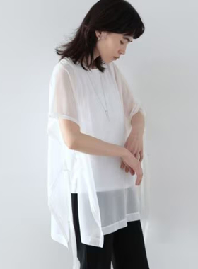 日单品牌春夏新款设计感轻盈垂坠侧边系带假两件短袖T恤小衫29540