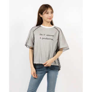 日单品牌春夏新款 T恤30799 甜美休闲层次感网纱拼接双层棉短袖