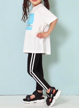 日单童装品牌休闲时尚松紧腰两侧白色条纹装饰棉修身打底裤27030