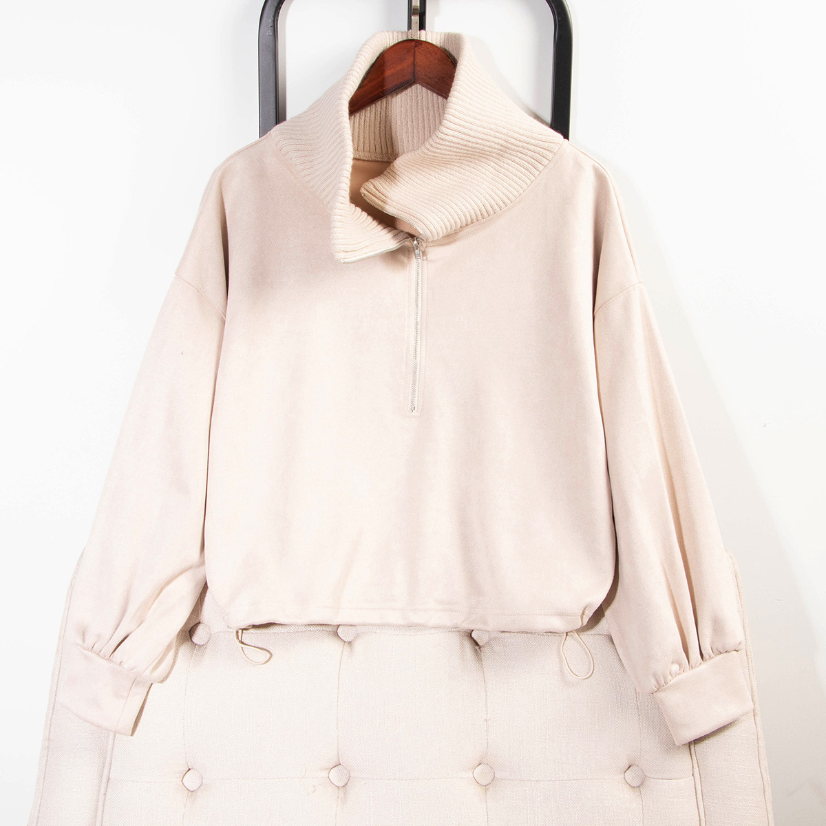 日单秋冬新款时尚百搭高腰显瘦半拉链翻领抽绳麂皮绒卫衣女31297,女装/女士精品,卫衣/绒衫,淘宝优惠券,粉丝福利购,淘宝优惠卷