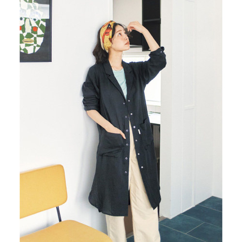 日单文艺棉纱按扣侧开叉外套女