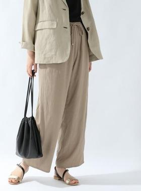 日单品牌g*w春秋时尚华丽光泽感松紧腰系带缎面直筒休闲裤28404