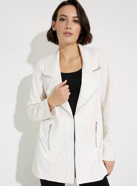 外贸单秋冬时尚银色镶边翻领蛇纹麂皮绒拉链口袋装饰夹克女23681