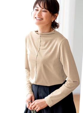 日单品牌春秋新款优雅百搭立领修身亮丝针织衫打底衫29352