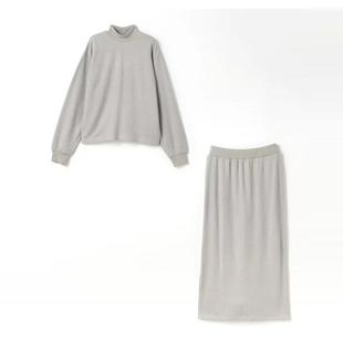 日单秋冬新款简约百搭中领扭花坑条长袖针织衫+半身裙套装女28412