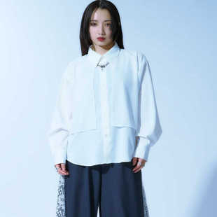 衬衫 设计感翻领系扣雪纺披肩长袖 男女30225 时尚 日单品牌春秋新款