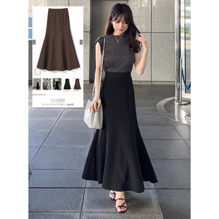 日单品牌春秋新款 优雅甜美气质半松紧高腰后拉链鱼尾半身裙31452