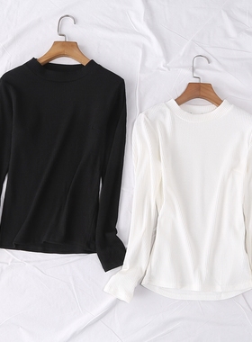 秋冬打底bi备！日单简单简约休闲百搭长袖竖坑条打底针织衫18037