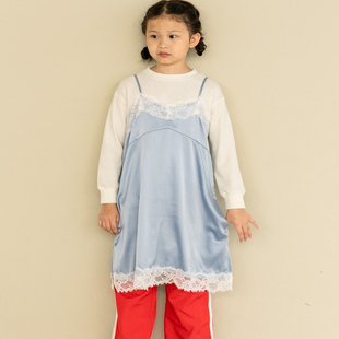 日单LF童装春秋新款温柔百搭可调节蕾丝边装饰缎面吊带裙女31271