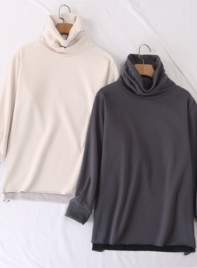 日单品牌冬新款简单休闲慵懒高领薄绒不规则下摆卫衣打底衫25231