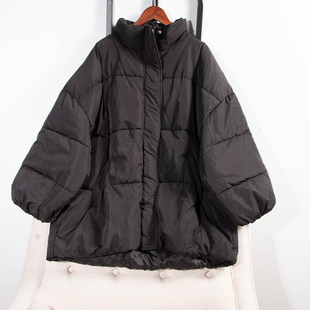 日单品牌冬季新款厚实保暖中领拉链夹棉加厚大版松紧棉服女27733