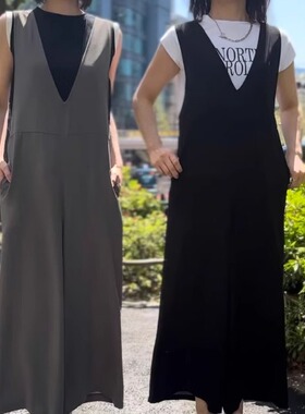 日单品牌春夏新款时尚百搭可调节肩带雪纺背带裤阔腿九分裤29275