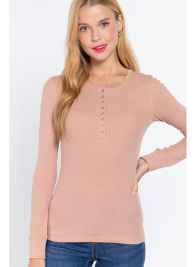 欧美单秋冬新款显身材休闲圆领多扣华夫格长袖打底针织衫女29740