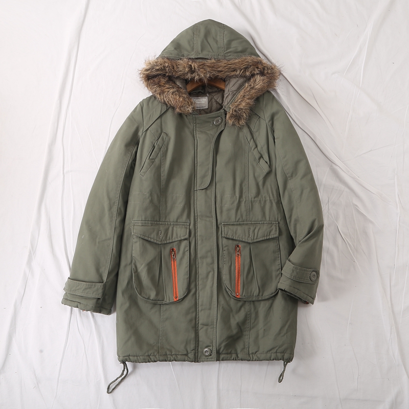 连帽拉链款夹棉工装连帽外套棉衣