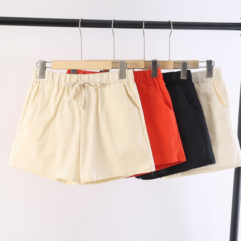 夏季新品时尚糖果色休闲运动系带松紧腰棉质纯色短裤热裤多色8336