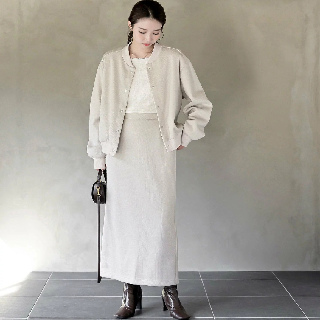 松紧腰侧口袋开叉直筒针织半身裙