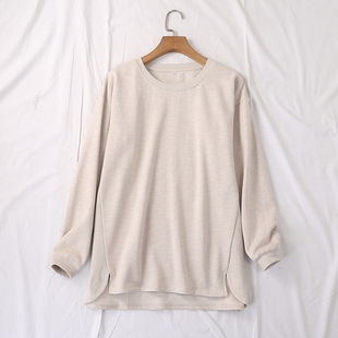 22145 卫衣打底衫 日单秋冬新款 简单休闲百搭圆领下摆开叉薄绒长袖