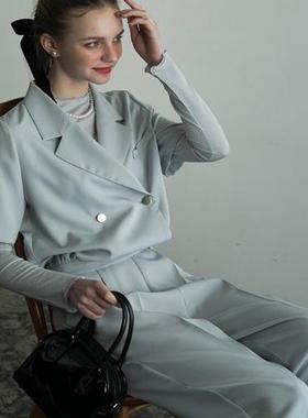 日单品牌春秋新款简约气质OL侧边拉链高腰锥形薄西装休闲裤27952