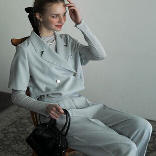 27952 休闲裤 日单品牌春秋新款 简约气质OL侧边拉链高腰锥形薄西装