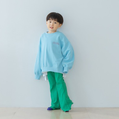 松紧腰竖坑条木耳边微喇叭针织裤