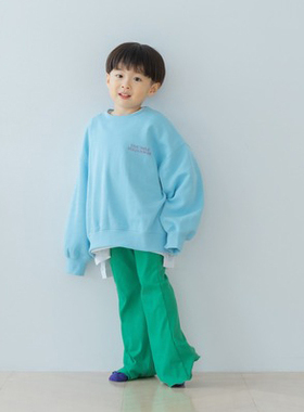 日单童装秋冬新款亲肤舒适松紧腰竖坑条木耳边微喇叭针织裤31181