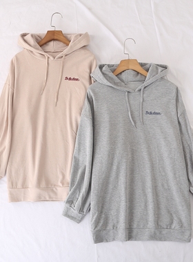 日单秋冬新款休闲百搭连帽系带后背印花棉毛圈长袖卫衣女24119