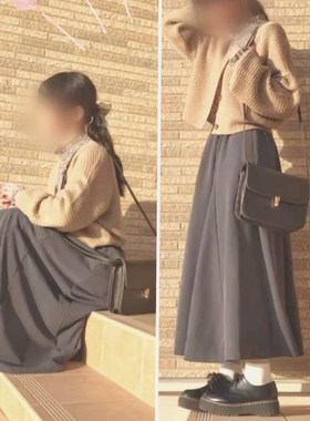 日单品牌秋冬新款好看优雅松紧腰拼接大裙摆半身裙长裙女31771