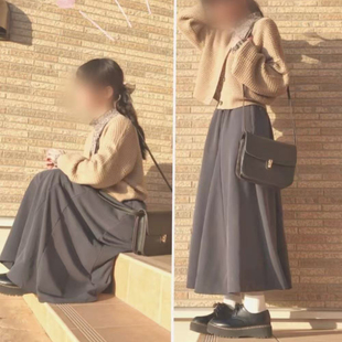 日单品牌秋冬新款 好看优雅松紧腰拼接大裙摆半身裙长裙女31771